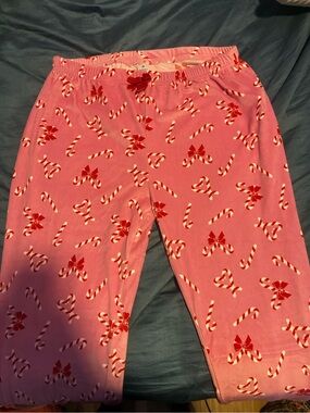 Women Pink Candy Cane Print Pajama Pants